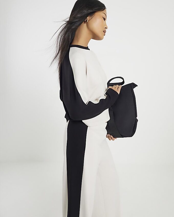 Petite Cream Colour Block Batwing Sweatshirt
