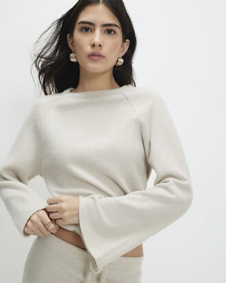 Petite Cream Cosy Bubble Hem Rib Top