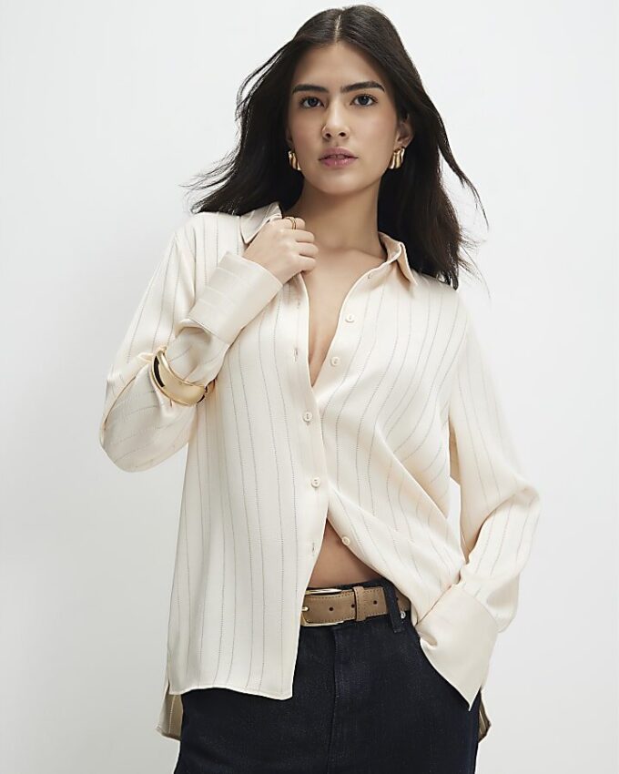 Petite Cream Stripe Blouse