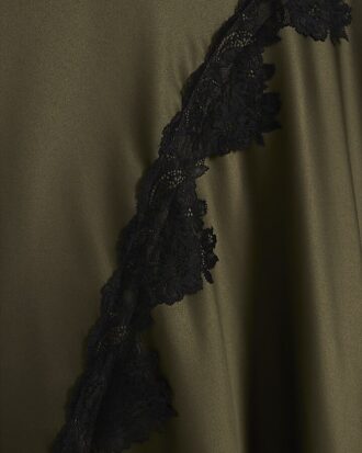 Petite Khaki Lace Hybrid Drape Maxi Dress