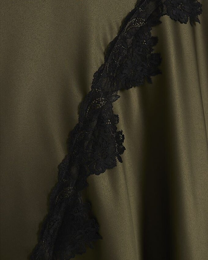 Petite Khaki Lace Hybrid Drape Maxi Dress