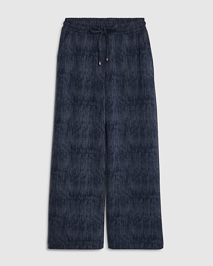 Petite Navy Premium Crinkle Wide Leg Joggers