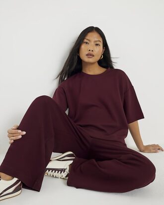 Petite Red Premium Wide Leg Joggers