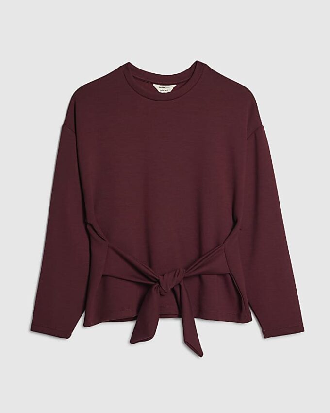 Petite Red Tie Front Premium Top