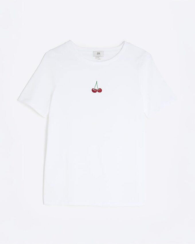 Petite White Embroidered Cherry T-Shirt