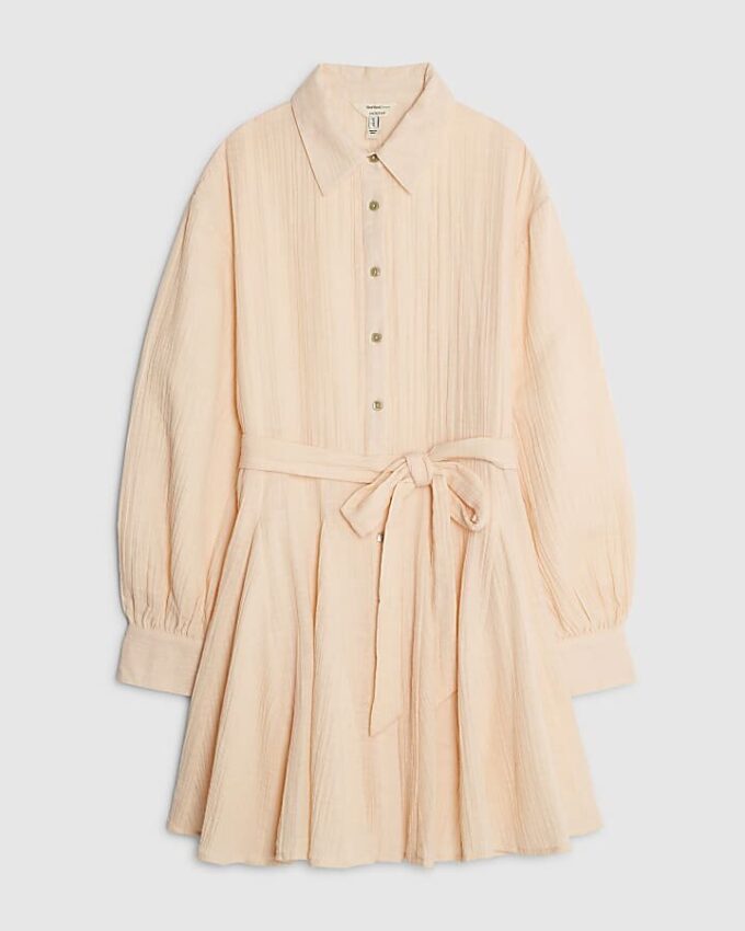 Pink Belted Mini Shirt Dress