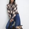 Pink Check Print Long Sleeve Blouse