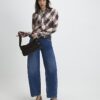 Pink Check Print Long Sleeve Blouse