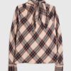 Pink Check Print Long Sleeve Blouse