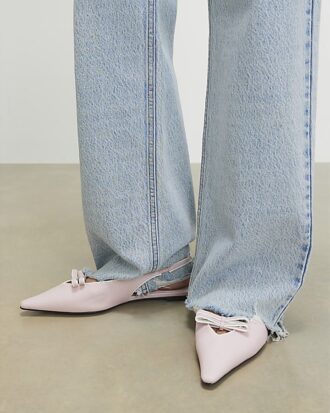 Pink Double Bow Sling Back Flat Shoes