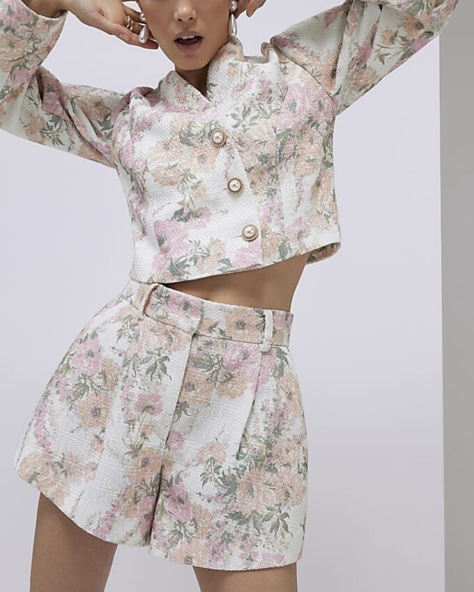 Pink Floral Boucle Shorts