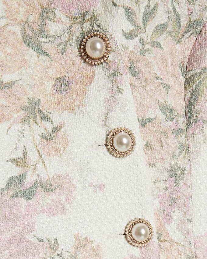 Pink Floral Cocoon Sleeve Boucle Jacket