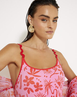 Pink floral printed swimsuit