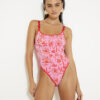 Pink floral printed swimsuit
