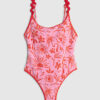 Pink floral printed swimsuit