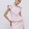 Pink Frill Sleeve Diamante Peplum Top