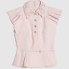 Pink Frill Sleeve Diamante Peplum Top