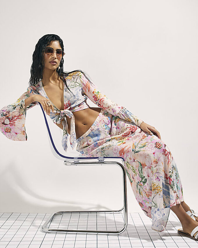 Pink Graphic Print Maxi Beach Skirt