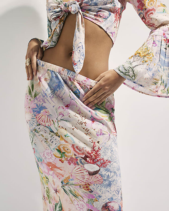 Pink Graphic Print Maxi Beach Skirt
