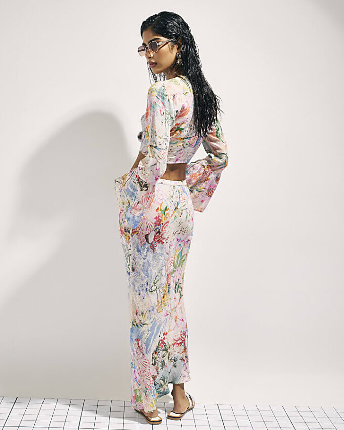 Pink Graphic Print Maxi Beach Skirt