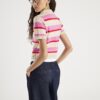 Pink Knit Striped Short Sleeve Polo Top