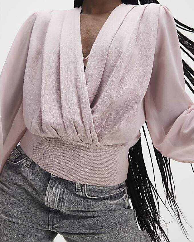 Pink Knitted Hybrid Long Sleeve Top