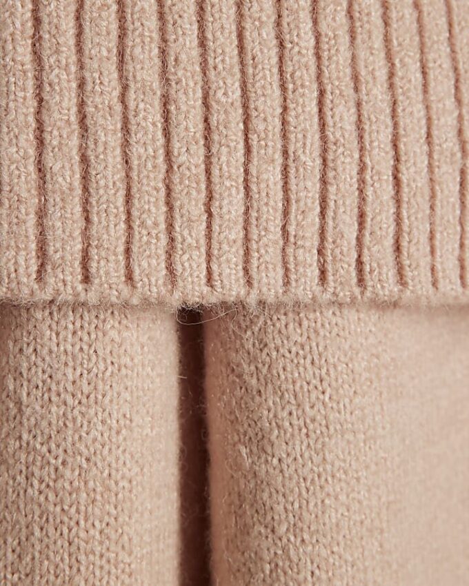 Pink Knitted Long Sleeve Bardot Midi Dress
