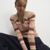 Pink Knitted Striped Long Sleeve Polo Top