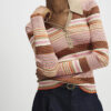 Pink Knitted Striped Long Sleeve Polo Top
