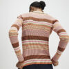 Pink Knitted Striped Long Sleeve Polo Top