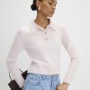 Pink Long Sleeve Fluffy Polo Top