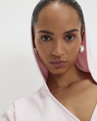 Pink Long Sleeve Wrap Front Hoodie