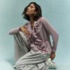 Pink Long Sleeve Wrap Ruffle Blouse