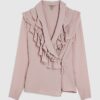 Pink Long Sleeve Wrap Ruffle Blouse