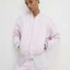 Pink Long Sleeve Zip Up Bomber Sweatshirt
