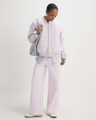 Pink Long Sleeve Zip Up Bomber Sweatshirt