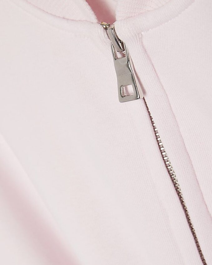 Pink Long Sleeve Zip Up Bomber Sweatshirt