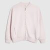 Pink Long Sleeve Zip Up Bomber Sweatshirt