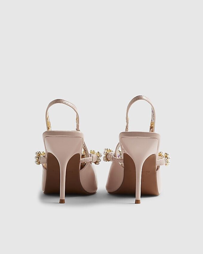 Pink Pearl Flower Slingback Court Heels