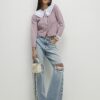 Pink Pleated Collar Cardigan
