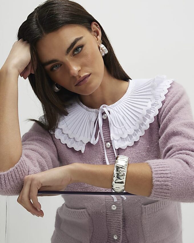 Pink Pleated Collar Cardigan
