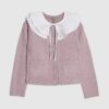 Pink Pleated Collar Cardigan