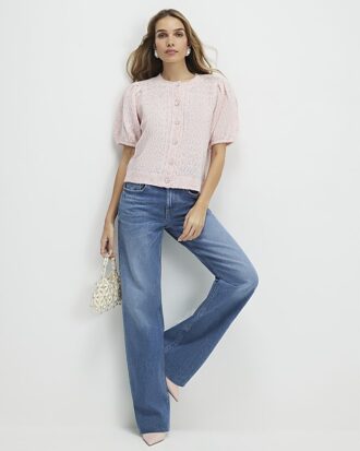 Pink Puff Sleeve Cardigan