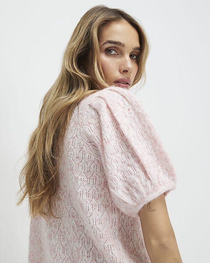 Pink Puff Sleeve Cardigan