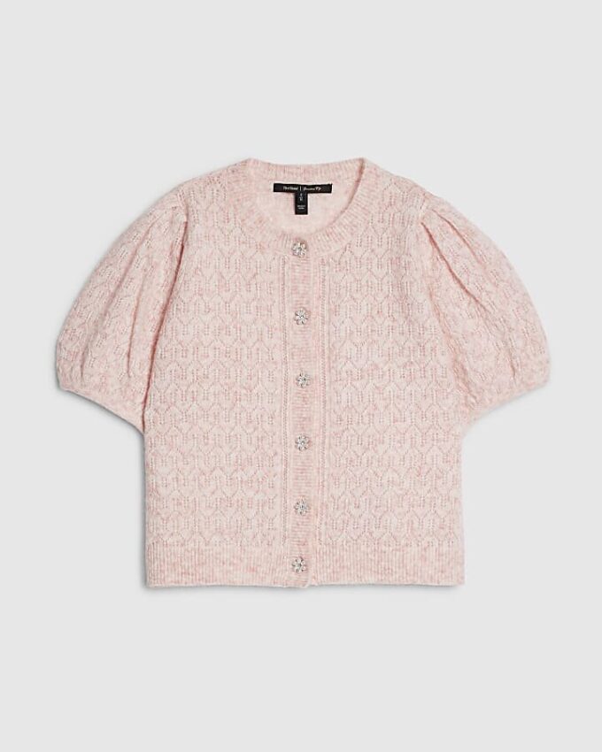 Pink Puff Sleeve Cardigan