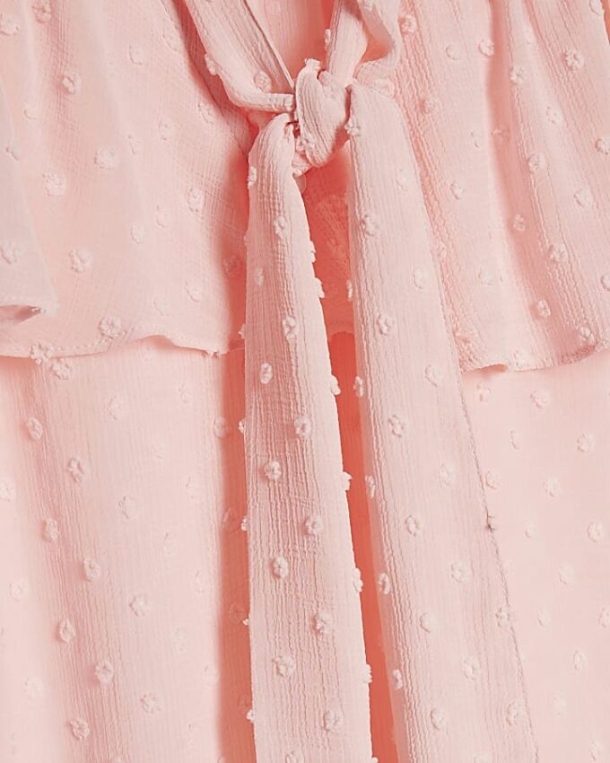 Pink Ruffle Tie Neck Blouse