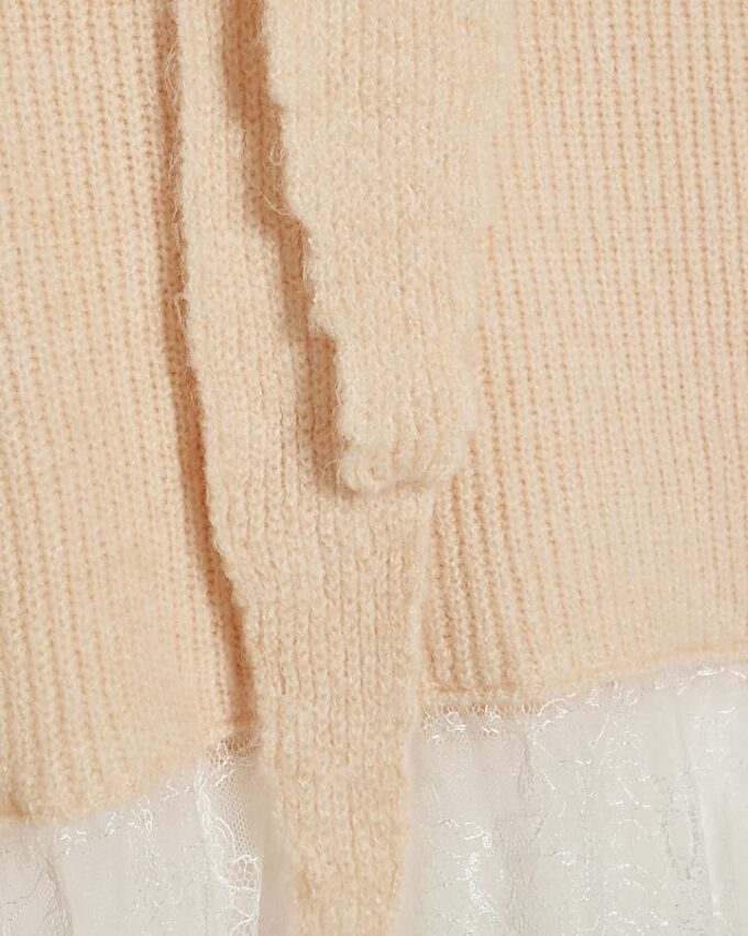 Pink Scarf Neck Lace Hem Jumper