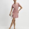 Pink Short Sleeve Scallop Trim Mini Dress