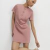 Pink Short Sleeve Scallop Trim Mini Dress