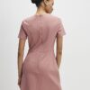 Pink Short Sleeve Scallop Trim Mini Dress